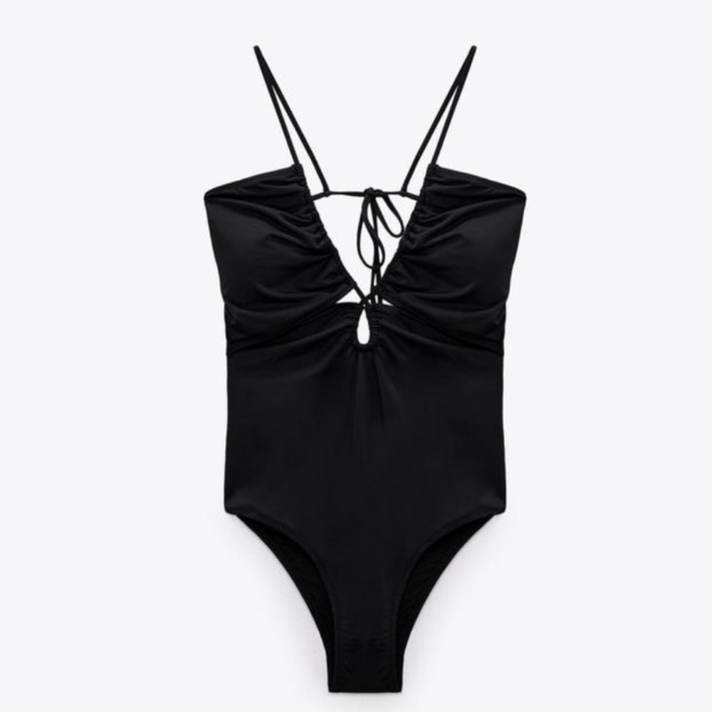 Zara Sleek Black Strappy One-Piece